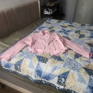 Blush Pink Leather Studded Jacket